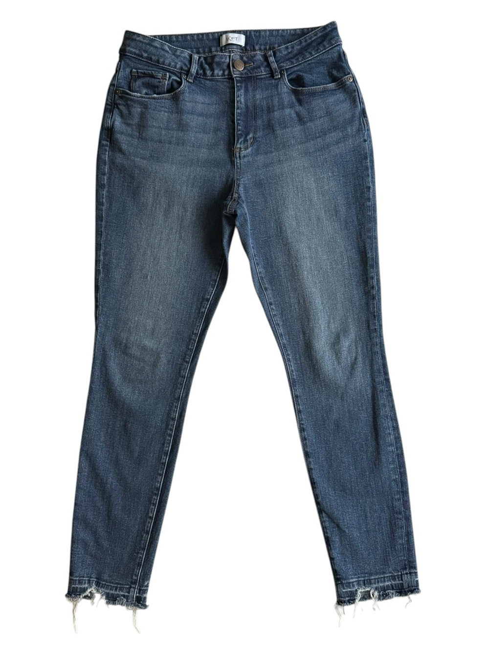 LOFT Curvy High Rise Ankle Skinny Jeans Dark Wash Chewed Hem 6